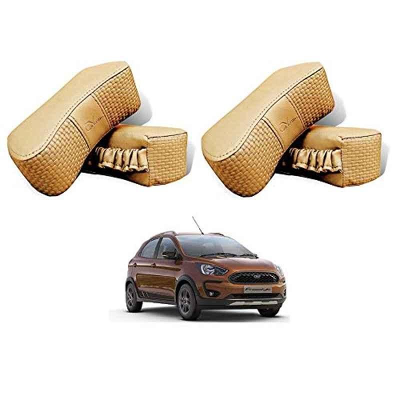 Kozdiko 4 Pcs CV Designer Beige Leatherite Neck Rest Car Cushion Pillow Set for Ford Freestyle