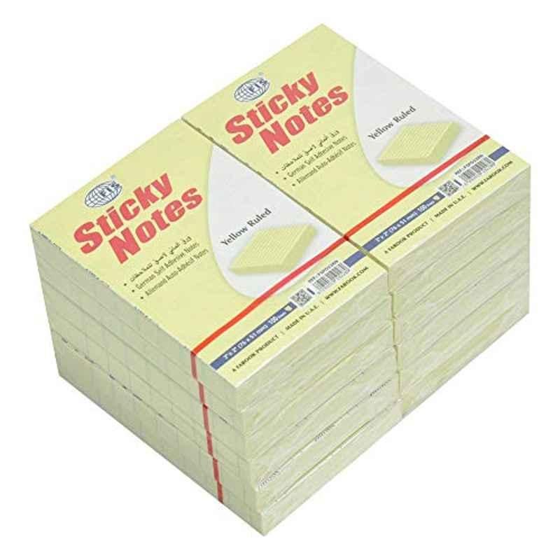 FIS 12 Pcs 3x2 inch Yellow 100 Sheets Sticky Notes Set, FSPO32RN