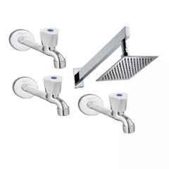 Fastgear 4 Pcs Stainless Steel Silver Chrome Finish Faucet Set with Shower, FG1159