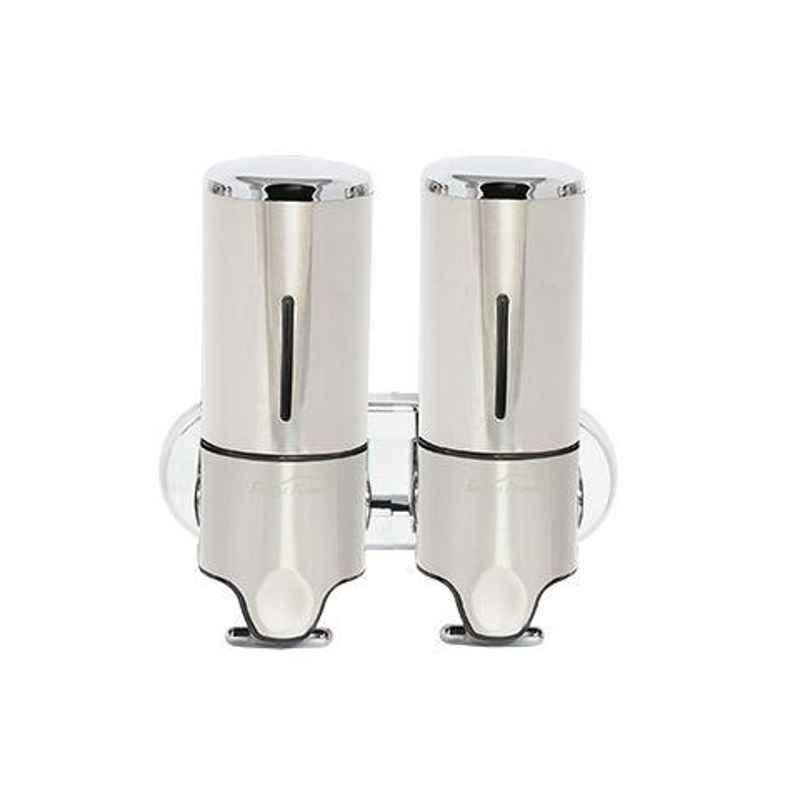 Bharat Photon 2x500ml Wall Mounted Stainless Steel Romantic & Staid Manual Dispenser, BP-MSA-142