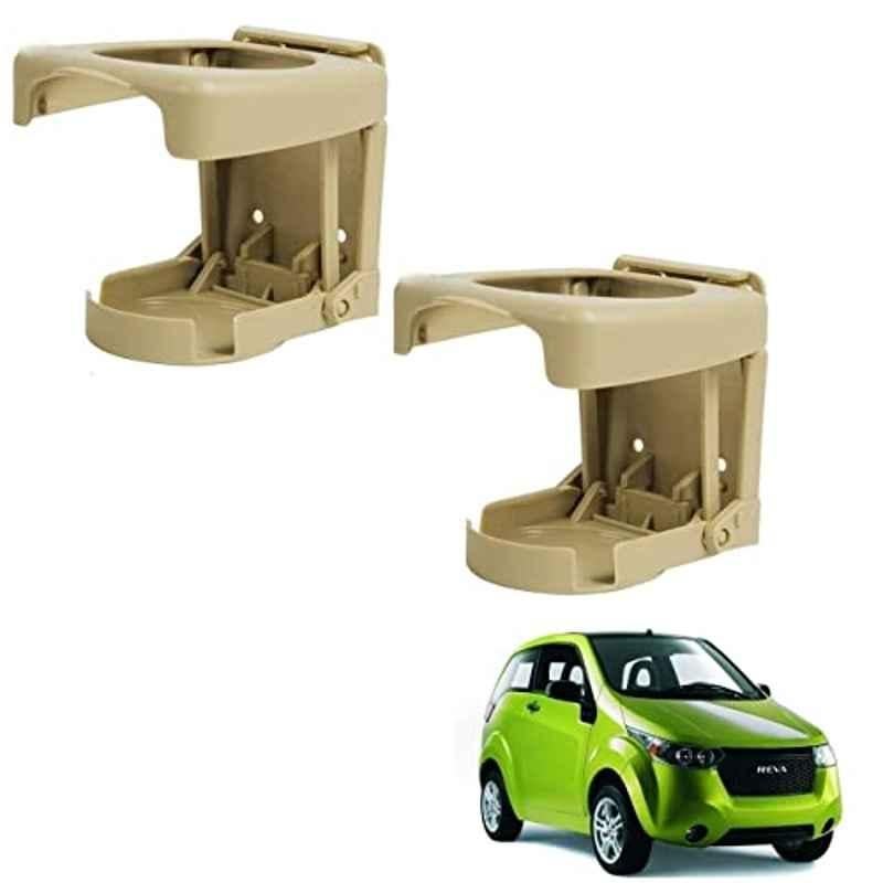 Kozdiko Plastic Beige Foldable Car Drink Holder for Mahindra Reva (Pack of 2)