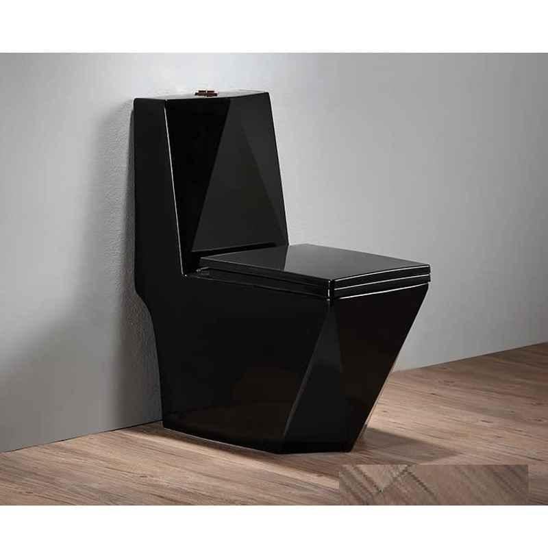 InArt Ceramic Black Floor Mounted S Trap Western Commode with Soft Close Seat Cover, INA-296
