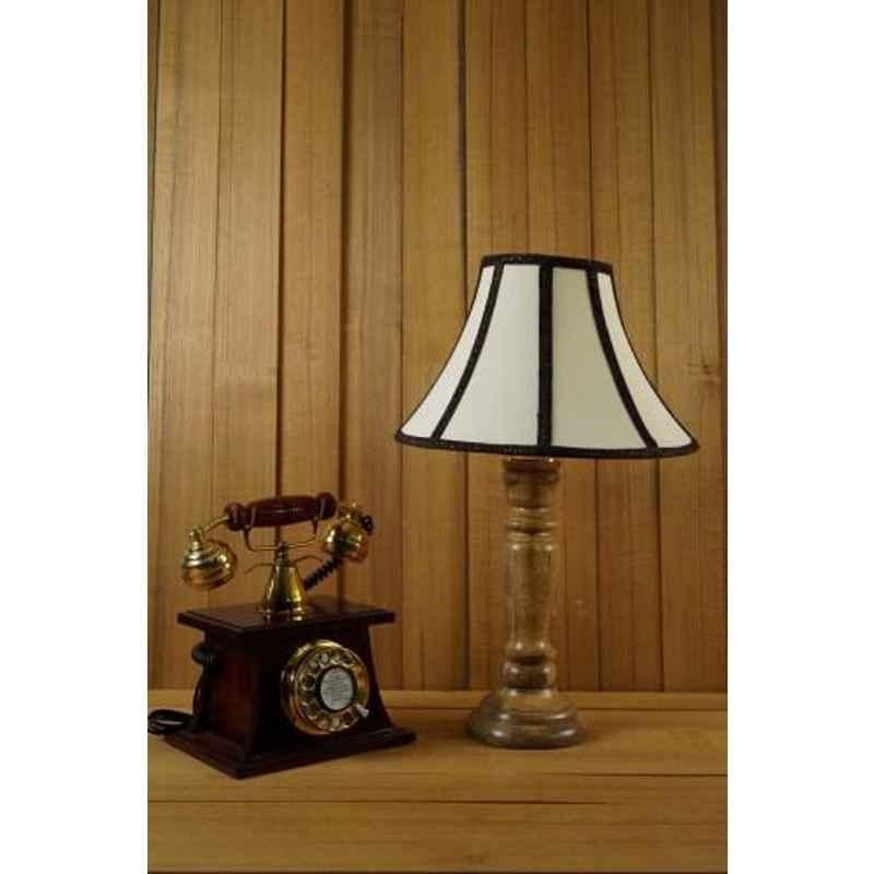 Tucasa Mango Wood Royal Brown Table Lamp with 12 inch Polycotton Off White Conical Shade, WL-246