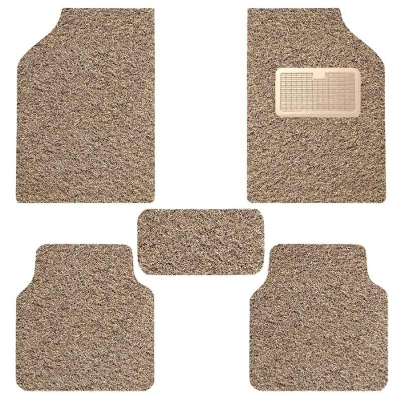 Kingsway 5 Pcs 18mm Noodle Grass Anti-Slip PVC Beige & Brown Car Floor Mat Set for All Cars