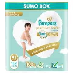 Pampers 144 Pcs Premium Care Cottony Softness Baby Diaper Packet, Size: Extra Large