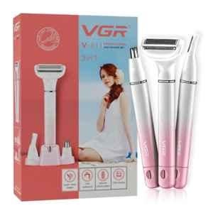 VGR V-611 Plastic Pink Professional 3-in-1 Lady Shaver Set with 60 min Run Time