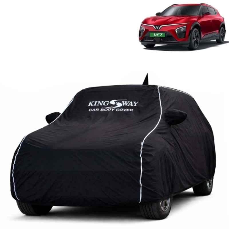 Kingsway Super Waterproof All Weather Protection Polypropylene Black Car Cover for VinFast VF 7 2026 Onwards with Silver Piping, Mirror & Antenna Pockets