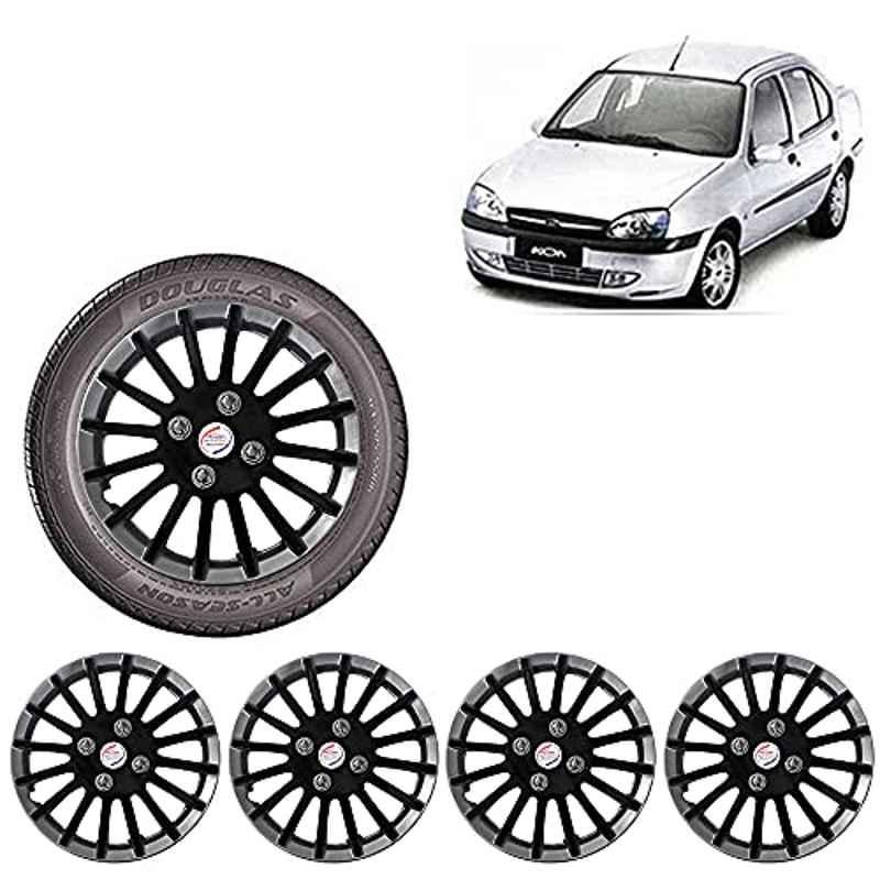Auto Pearl 4 Pcs 13 inch ABS Black & Silver Wheel Cover Set for Ford Ikon