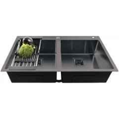Fossa FS-8THB 37x18x10 inch Stainless Steel Matt Finish Black Double Bowl Handmade Kitchen Sink