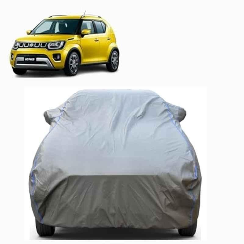Aarex Auto Polyester Grey 100% Waterproof Car Body Cover with Mirror Pocket Side Elastic, Cotton Lining, Triple Stitched & Anti Dust for Maruti Suzuki Ignis