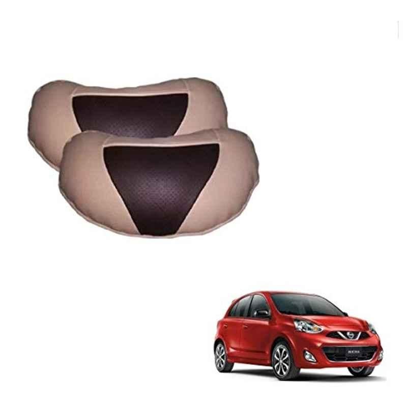 Kozdiko 2 Pcs Beige & Brown Car Neck Rest Cushion Pillow Set for Nissan Micra Active