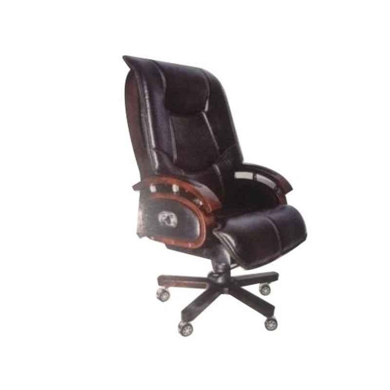Master Labs Leatherite Brown Push Back Revolving Office Chair with Fixed Arm, MLF-001