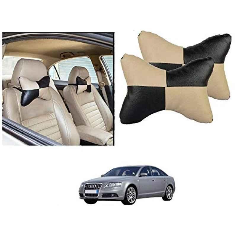 Kozdiko 2 Pcs Black & Beige Car Square Chess Design Neck Rest Seat Pillow Set for Audi A6