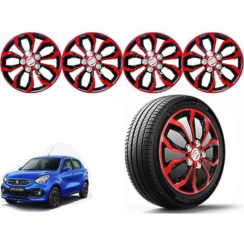 Auto Pearl 4 Pcs 14 inch Polypropylene Red & Black Press Type Car Wheel Cover Set with Retention Ring for Maruti Suzuki Celerio 2021 Onwards