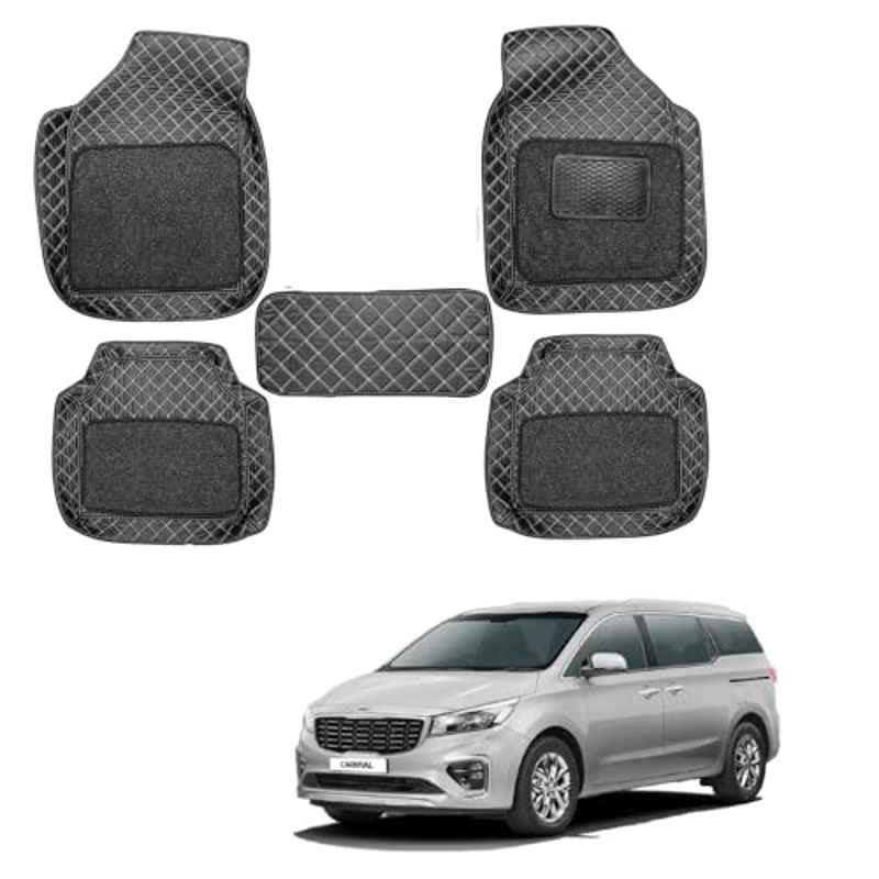 Kozdiko 5 Pcs Waterproof & Luxury 7D Black Leatherette Car Floor Mat Set for Kia Carnival
