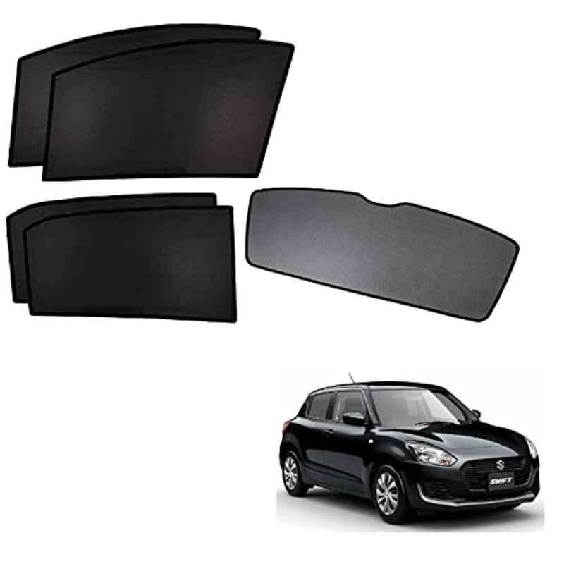Kozdiko 5 Pcs Polyester Black Non Magnetic Window & Rear Sun Shades Set for Maruti Suzuki Swift 2018-Present