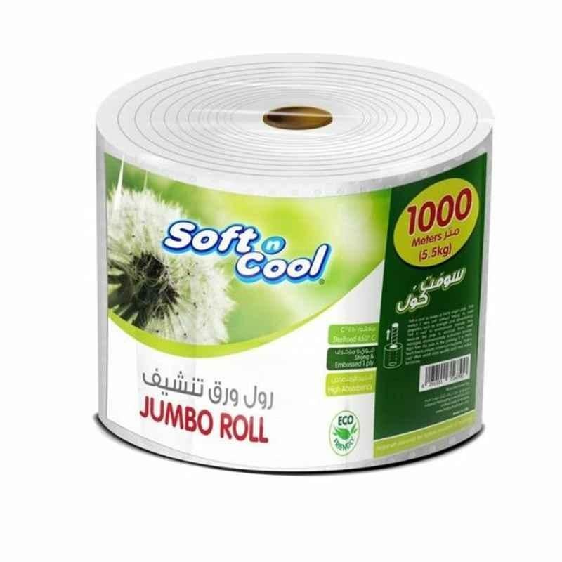 Hotpack Soft N Cool Jumbo Maxi Roll, SNcmR1X1000M, 2 Ply, 1000 m, White