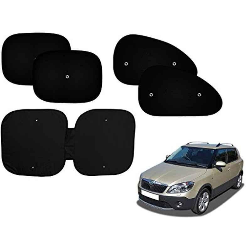 Auto Pearl 5 Pcs PVC & Mesh Black Window & Front Sun Shade Set for Skoda Fabia