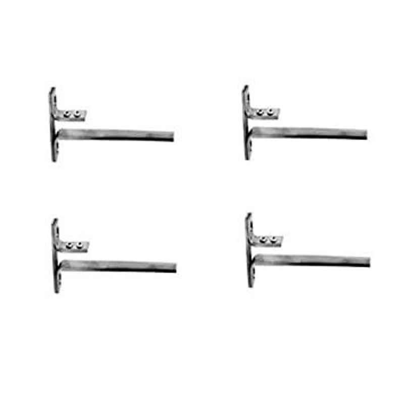 Smart Shophar 4 inch Stainless Steel Silver F Type Rectangle Glass Shelf Bracket Set, SHA80SB-FTYR-04SL10-S2