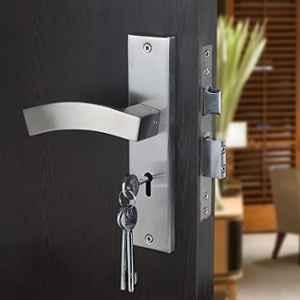 Saze 8 inch Stainless Steel Matt Finish Silver Key Plate Mortise Door Lock Pull Handle Set, LB-10002