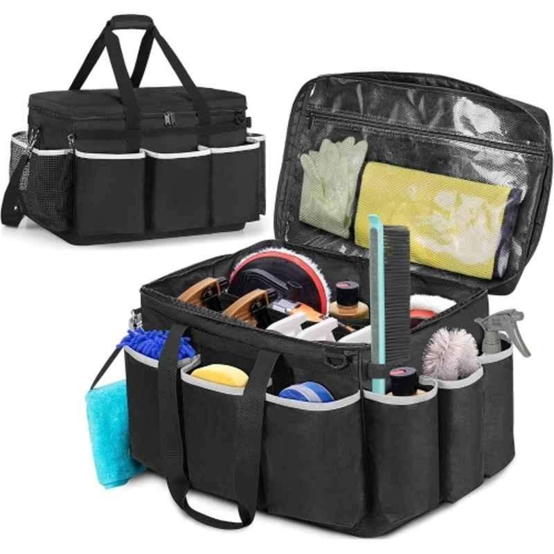 Pahal 19 inch Nylon Black Storage & Trunk Organizer Bag with Multiple Pockets for Auto Detailing, Housekeeping, Car Wash & Garage, PITB44