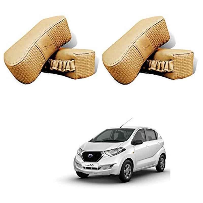 Kozdiko 4 Pcs CV Designer Beige Leatherite Neck Rest Car Cushion Pillow Set for Datsun Redi Go