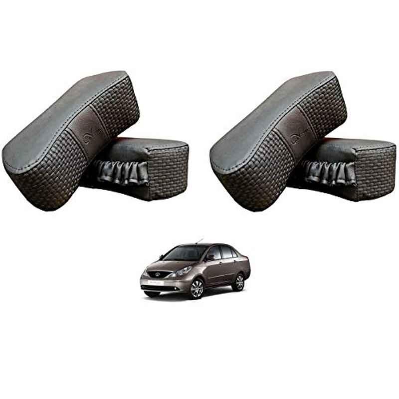 Kozdiko 4 Pcs CV Designer Grey Leatherite Neck Rest Car Cushion Pillow Set for Tata Indigo