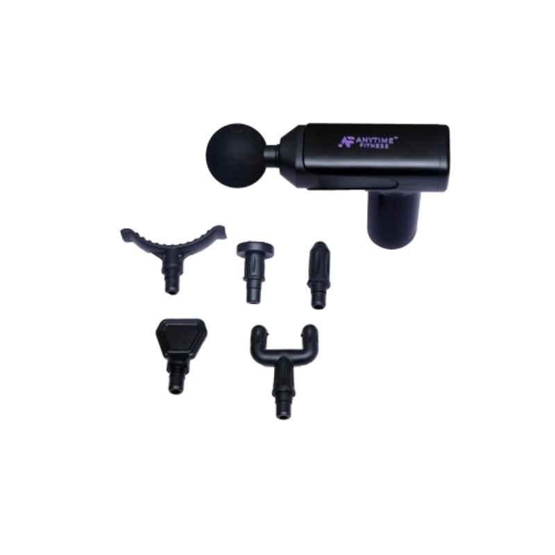 Anytime Fitness Plastic Black Electric Full Body Massager Gun with 6 Interchangeable Heads for Muscle Relaxation & Pain Relief , AF-104
