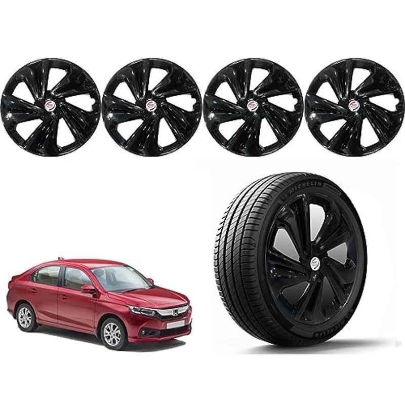 Auto Pearl 4 Pcs 14 inch Polypropylene Black Press Type Car Wheel Cover Set with Retention Ring for Honda Amaze Type 2 2018-2020, 14WC_Tiago_Black_AmazeT2_2018_2020