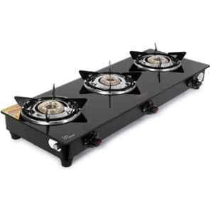 Fogger Fuera Ingenioso 3 Burner Black Glass Top Manual Ignition Gas Stove with 2 Years Warranty, SBI00553