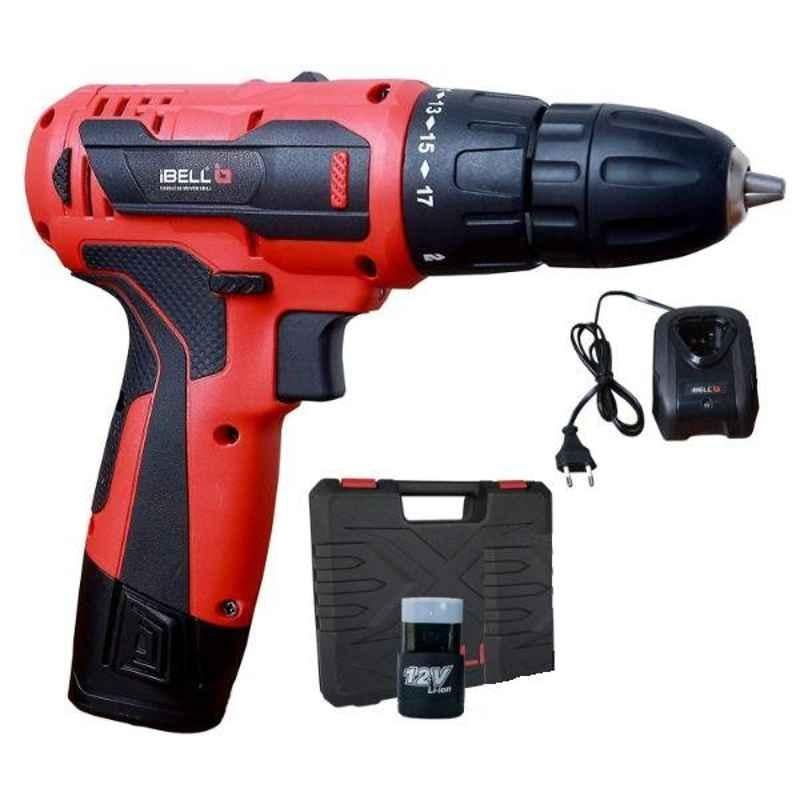 iBELL 12V DC 1500mAh Red Cordless Driver Drill, IBL CD12-74 with 1 Pc Charger, 1 Pc Battery & 32 Pcs Accessories