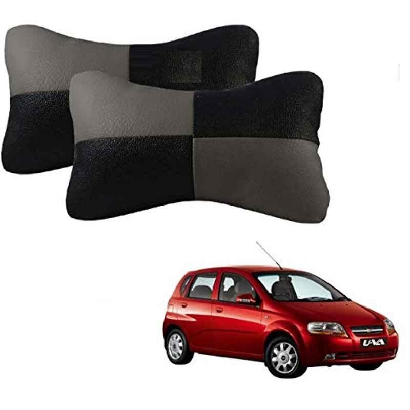 Kozdiko 2 Pcs Leather Grey & Black Neck Rest Car Cushion Pillow Set for Chevrolet UVA