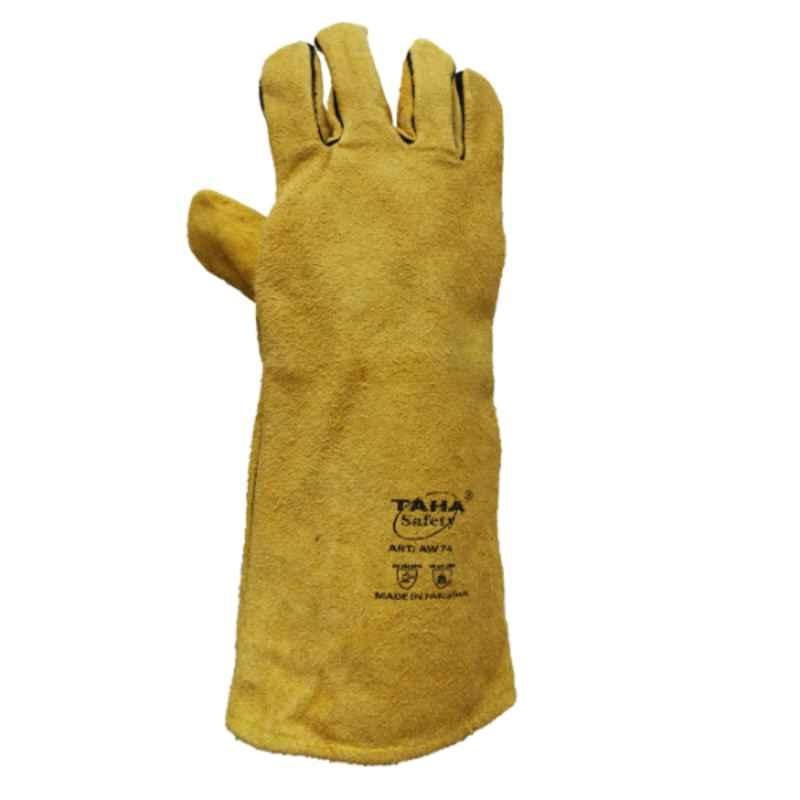 Taha Safety Leather Yellow Gloves, LG AW 74, Size:16 inch