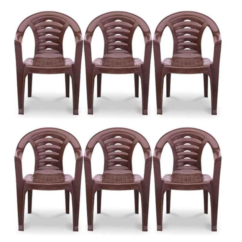 Maharaja Sunrise 590x600x800mm Plastic Brown Armrest Chair for Home & Office (Pack of 6)