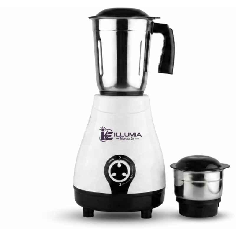 Illumia Electricals 550W ABS Black & White Mixer Grinder with 2 Stainless Steel Jars, Monza 2x