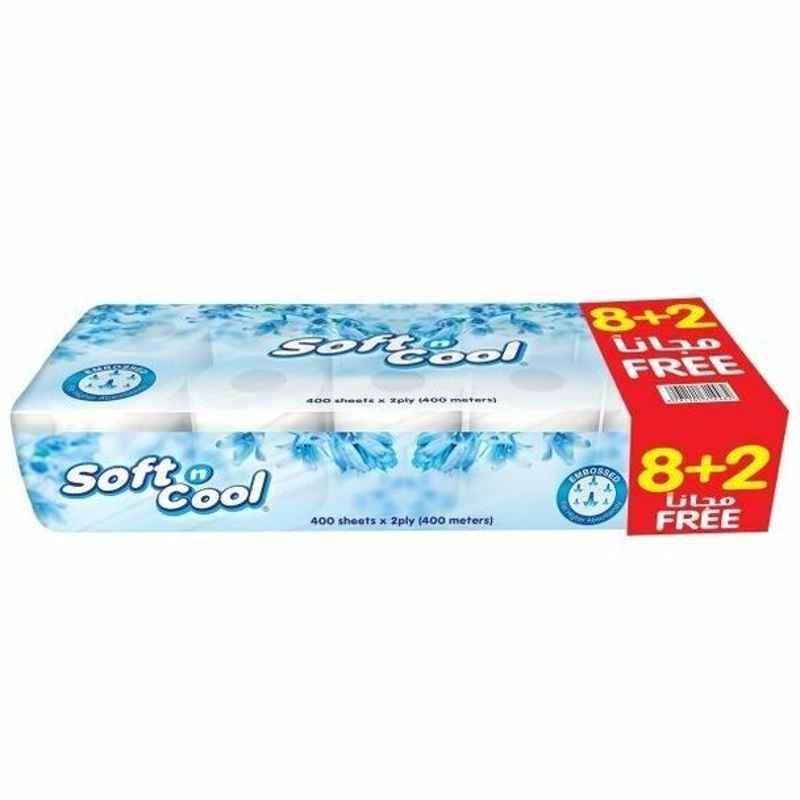 Hotpack Toilet Sheet Roll, SNCTR400OP, Soft N Cool, 2 Ply, 400 Sheets, White, 8+2 Free