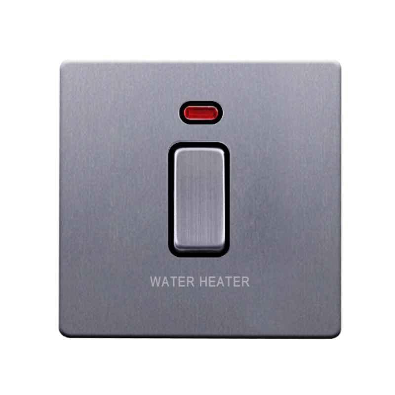 RR Vivan Metallic 20A Brushed Gold Marked Water Heater DP Switch with Neon & Black Insert, VN6625M-WH-B-BG