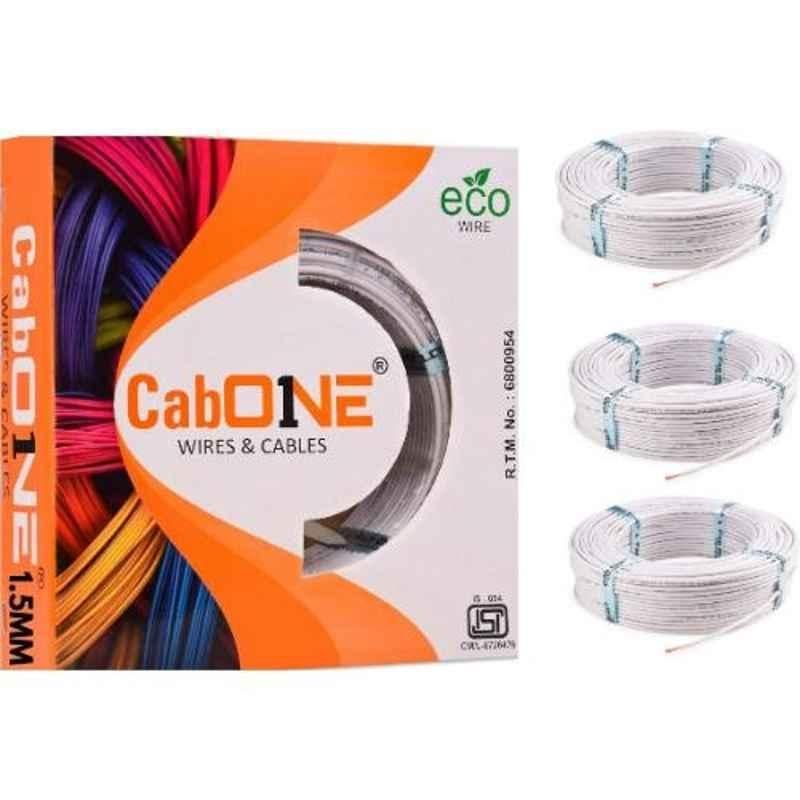 CabONE 1.5 Sqmm White FR PVC Insulated Copper Cable, Length: 90 m (Pack of 3)