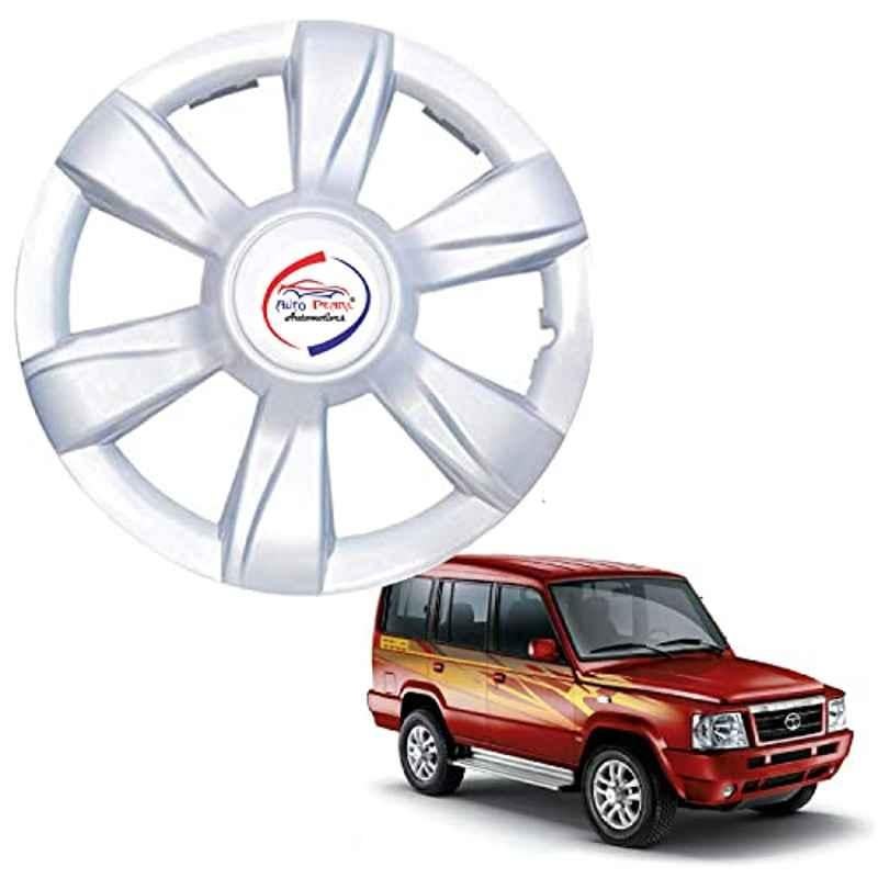 Auto Pearl 4 Pcs 15 inch ABS Xylo Silver Hubcap Wheel Cover Set with Retention Ring for Tata Sumo