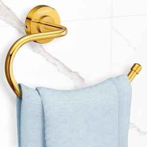 Plantex Daizy 304 Grade Stainless Steel Golden Round Napkin Holder for washbasin/Towel Hanger/Towel Ring for Bathroom/Bathroom Accessories