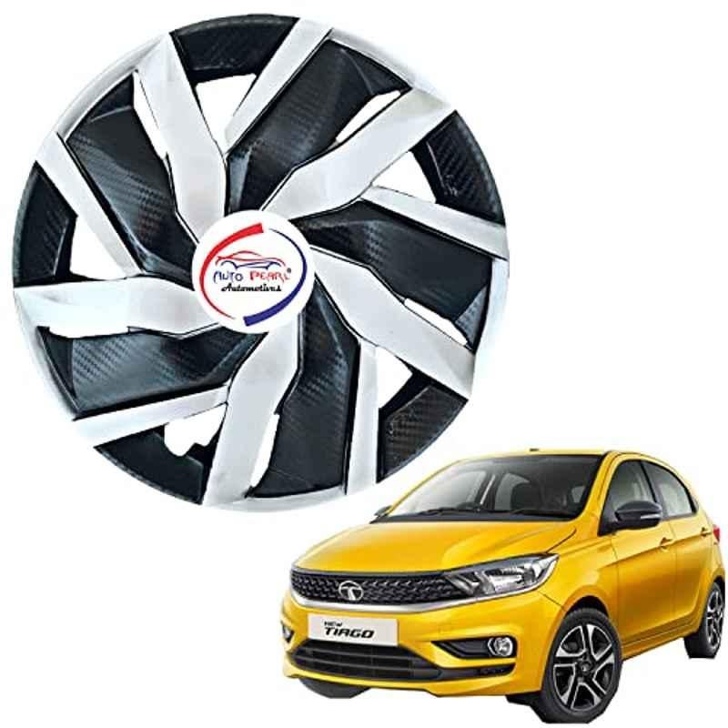 Auto Pearl 4 Pcs 13 inch ABS Black & Silver EGBL30 Hubcap Wheel Cover Set with Retention Ring for Tata Tiago 2020