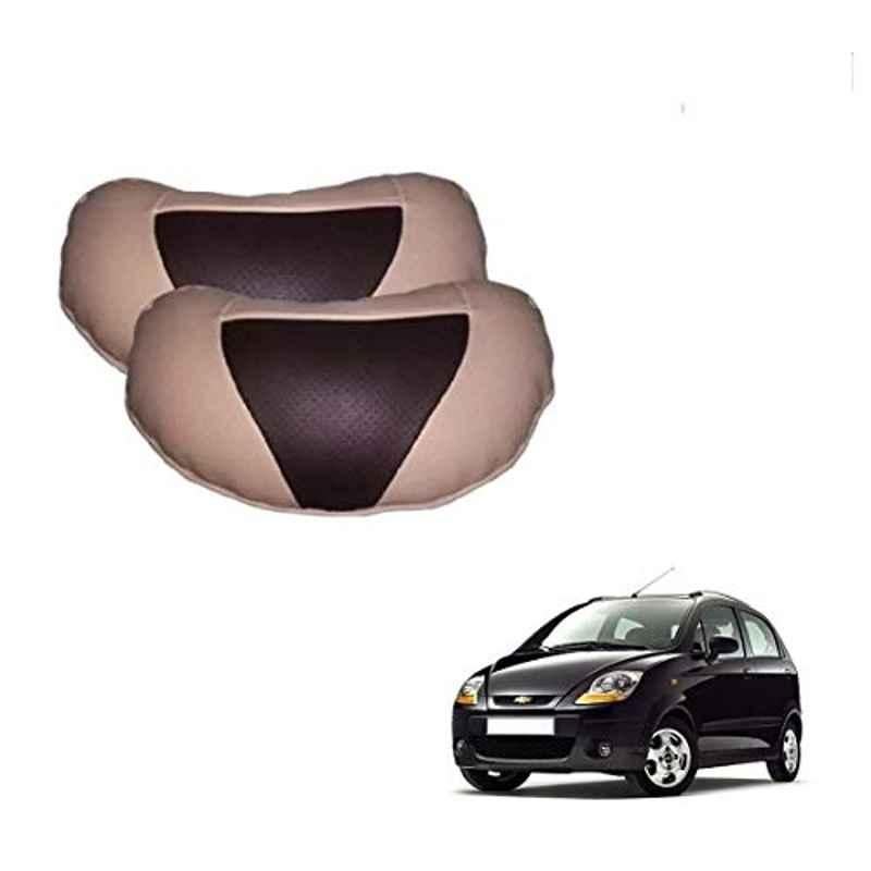 Kozdiko 2 Pcs Beige & Brown Car Neck Rest Cushion Pillow Set for Chevrolet Spark