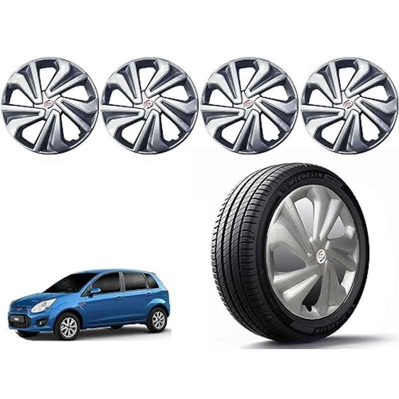 Auto Pearl 4 Pcs 14 inch Polypropylene Silver Press Type Car Wheel Cover Set with Retention Ring for Ford Figo Type 1 2010-2012, 14WC_Tiago_Silver_FigoType1_2010_12