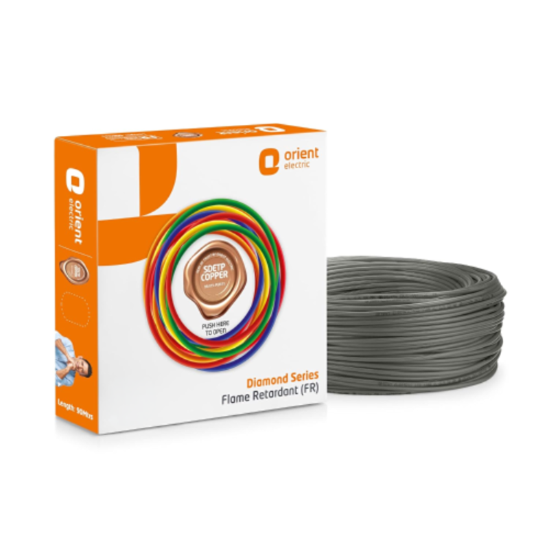 Orient Diamond 10 Sqmm Grey PVC Insulated Copper Conductor Flame Retardant Wire, 711FRC5GY1000D, Size: 90 m