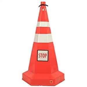 Ladwa 770mm Plastic Red & Black Road Traffic Safety Cone with Stop Sign