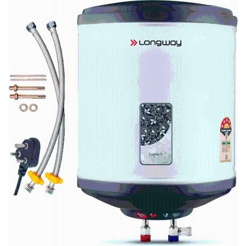 Longway 15L Grey 5 Star Water Storage Geyser with Free Installation Kit & Multi Safety Function, Superb