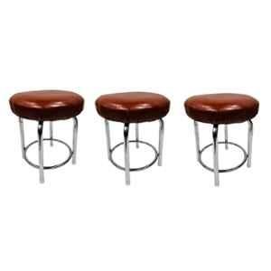 P P Chair Steel Chrome Finish Brown Multipurpose Stool with Cushion Seat (Pack of 3)