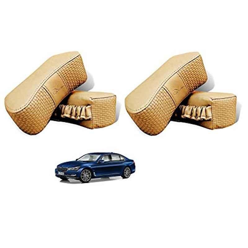Kozdiko 4 Pcs CV Designer Beige Leatherite Neck Rest Car Cushion Pillow Set for BMW 7 Series