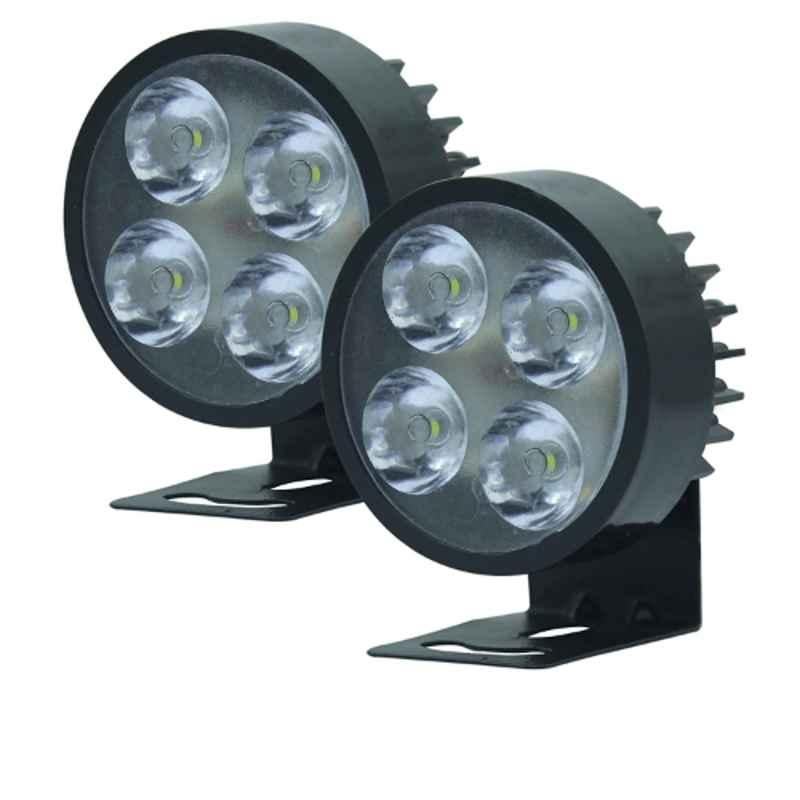 AllExtreme EX4L2WB 2 Pcs 4 LED 12W White Waterproof Small Round Fog Lamp Set with Mounting Bracket