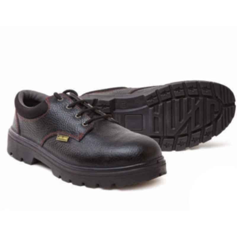 Jama Phoenix Genuine Leather Single Density PU Low Ankle Barton Print Black Safety Shoes, JS-073, Size: 9